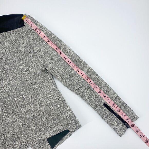 Classiques Entier Grey Blazer Black Leather Lapel Jacket Small Quiet Luxury - Picture 14 of 16